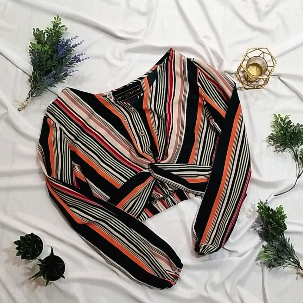 Striped Front Knot Crop Top